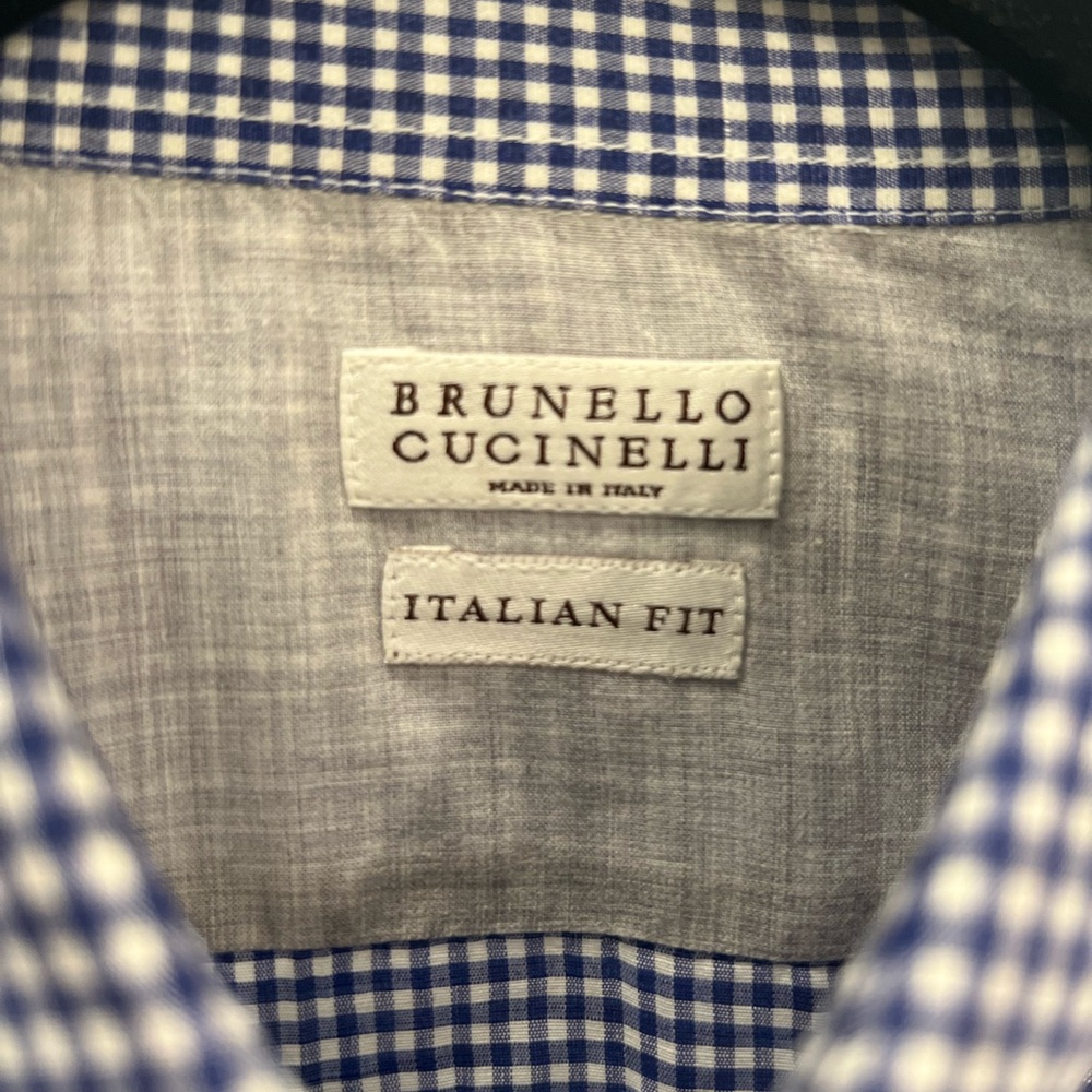 Brunello Cucinelli blue gingham shirt Italian fit